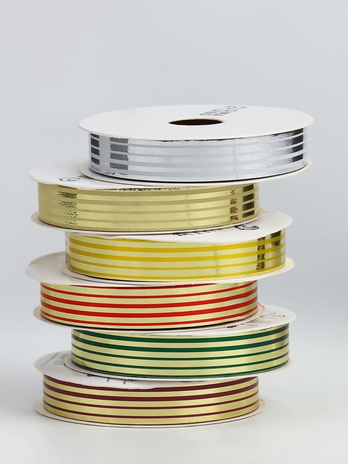 Лента упаковочная для декора и подарков, набор 6 шт., 1.2 см × 5 м