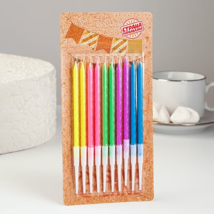 Свечи для торта «Неон», 14 см, 10 шт., разноцветные