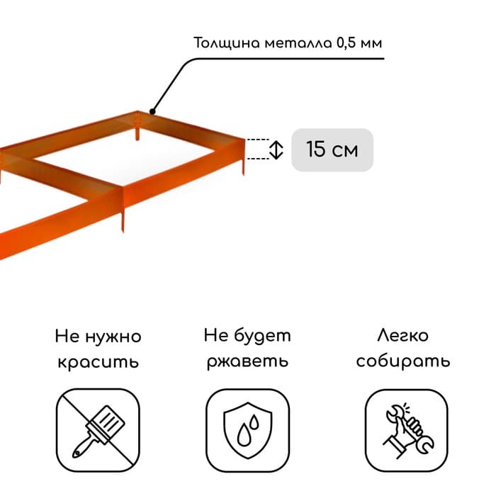Грядка оцинкованная, 295×100×15 см, оранжевая, Greengo