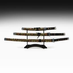 Макет оружия «Сувенирные катаны на подставке 3в1. Драконы на бежевом», подарочный набор, ножны ткань, 47 см; 70 см; 89 см