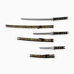 Макет оружия «Сувенирные катаны на подставке 3в1. Драконы на бежевом», подарочный набор, ножны ткань, 47 см; 70 см; 89 см
