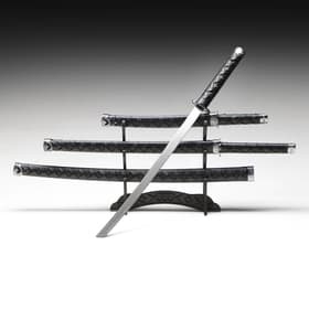 Макет оружия «Сувенирные катаны на подставке 3в1. Чёрные ромбы», подарочный набор, ножны кожзам, 47 см; 70 см; 89 см