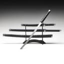 Макет оружия «Сувенирные катаны на подставке 3в1. Чёрные ромбы», подарочный набор, ножны кожзам, 47 см; 70 см; 89 см