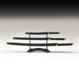 Макет оружия «Сувенирные катаны на подставке 3в1. Чёрные ромбы», подарочный набор, ножны кожзам, 47 см; 70 см; 89 см