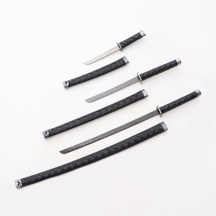 Макет оружия «Сувенирные катаны на подставке 3в1. Чёрные ромбы», подарочный набор, ножны кожзам, 47 см; 70 см; 89 см