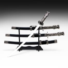 Макет оружия «Сувенирные катаны на подставке 3в1. Голова дракона», подарочный набор, ножны кожзам, чёрный, 45 см; 52 см; 61 см