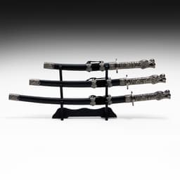 Макет оружия «Сувенирные катаны на подставке 3в1. Голова дракона», подарочный набор, ножны кожзам, чёрный, 45 см; 52 см; 61 см