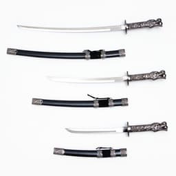 Макет оружия «Сувенирные катаны на подставке 3в1. Голова дракона», подарочный набор, ножны кожзам, чёрный, 45 см; 52 см; 61 см