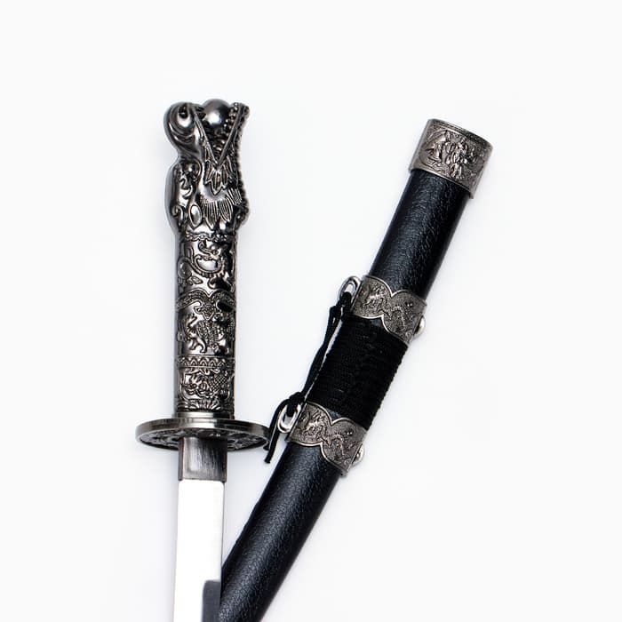 Макет оружия «Сувенирные катаны на подставке 3в1. Голова дракона», подарочный набор, ножны кожзам, чёрный, 45 см; 52 см; 61 см