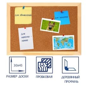 Доска пробковая А3, Calligrata LINE, 30×45 см, в деревянной раме