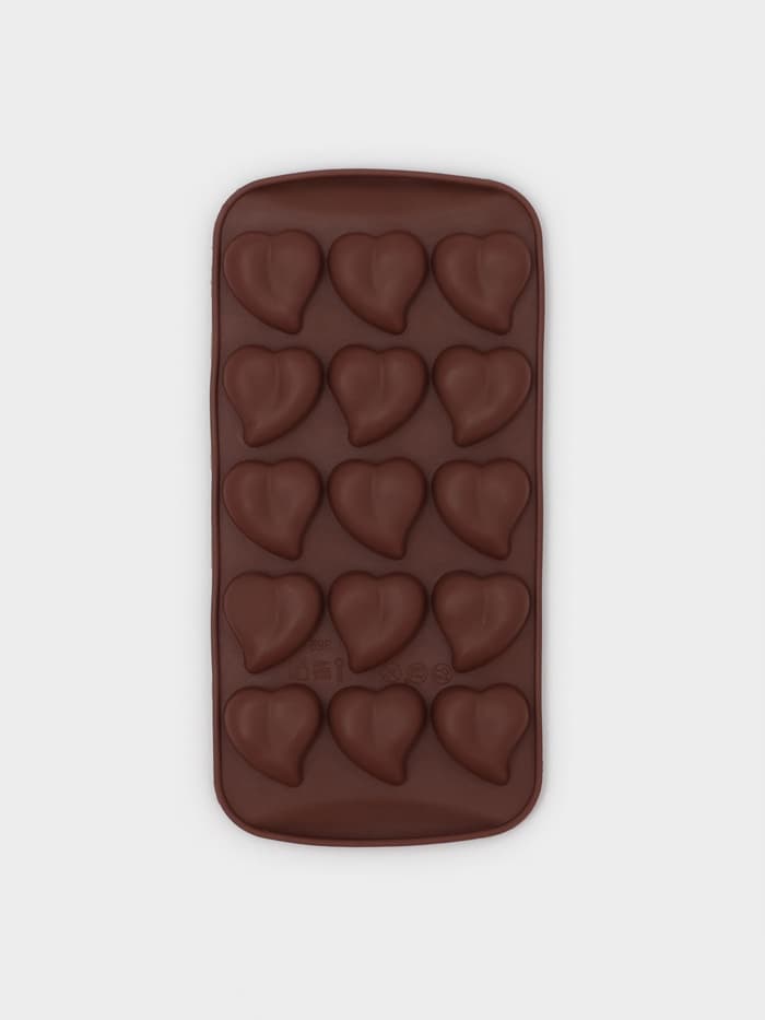 Форма для конфет и шоколада Доляна «Сердца», силикон, 21.5×10.5×1.8 см, 15 ячеек (3×3 см), коричневая