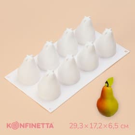 Форма для муссовых десертов и выпечки Доляна «Груша», силикон, 29.3×17.2×6.5 см, 8 ячеек (d=5.5 см), белая