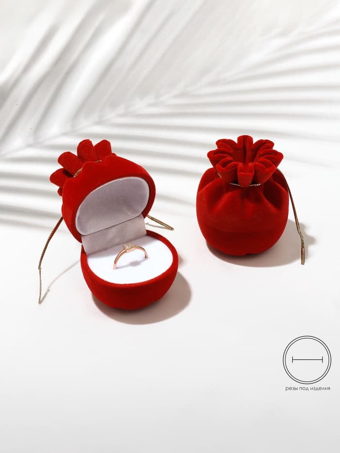 Футляр под серьги, кольцо «Мешочек подарочный», бархатный, 5.5×4.6 см, красный