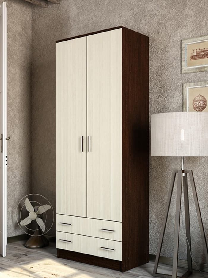 Шкаф прямой двухстворчатый «Дуэт», 2 ящика, 800×480×2200 мм, цвет венге/лоредо