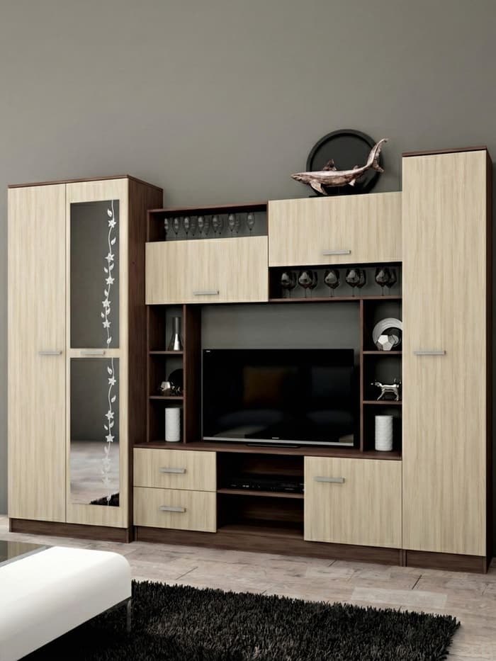 Стенка для гостиной «МАРТА», 2700×500×2100 мм, цвет ясень шимо светлый/ясень шимо тёмный