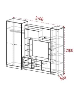Стенка для гостиной «МАРТА», 2700×500×2100 мм, цвет ясень шимо светлый/ясень шимо тёмный