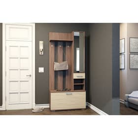 Вешалка с зеркалом «Ника», 910×354×2035 мм, цвет ясень шимо светлый/ясень шимо темный