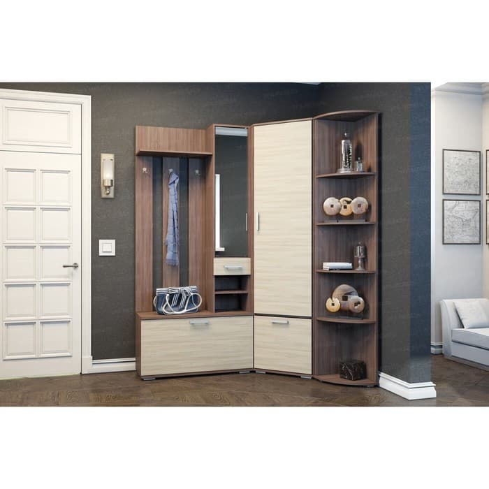 Вешалка с зеркалом «Ника», 910×354×2035 мм, цвет ясень шимо светлый/ясень шимо темный