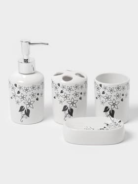Аксессуары для ванной, 4 предмета, мыльница, дозатор для мыла, 2 стакана, белые