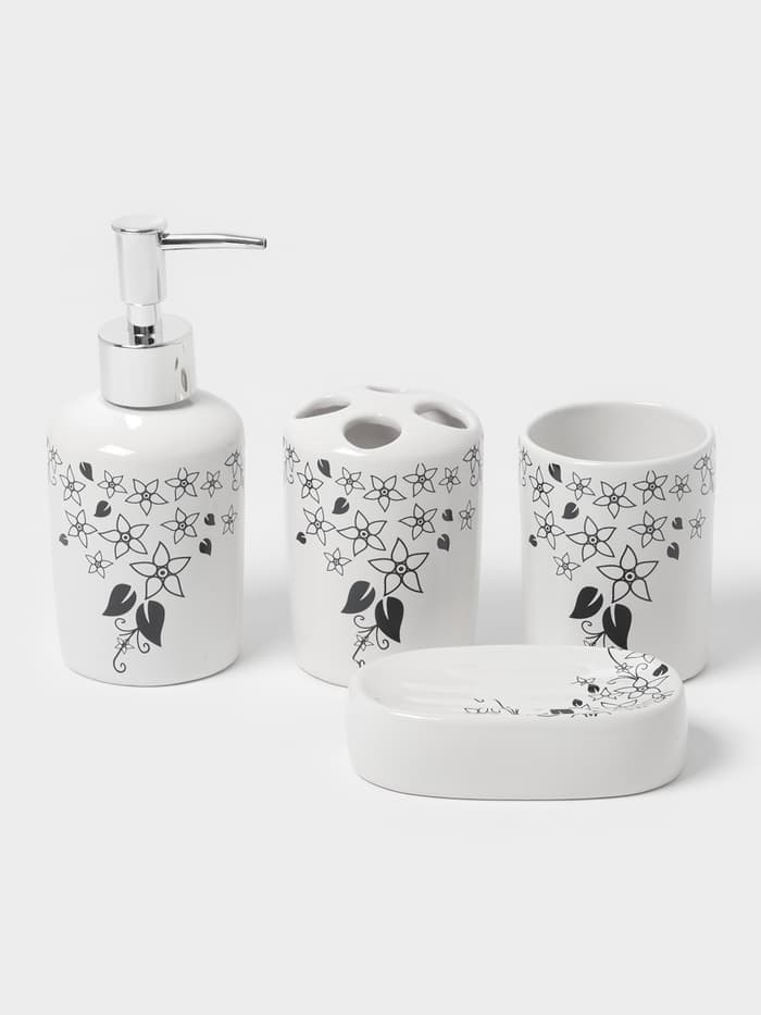 Аксессуары для ванной, 4 предмета, мыльница, дозатор для мыла, 2 стакана, белые