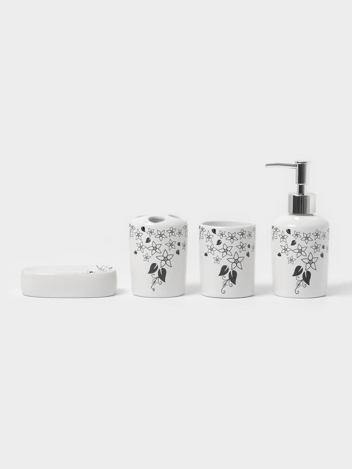 Аксессуары для ванной, 4 предмета, мыльница, дозатор для мыла, 2 стакана, белые