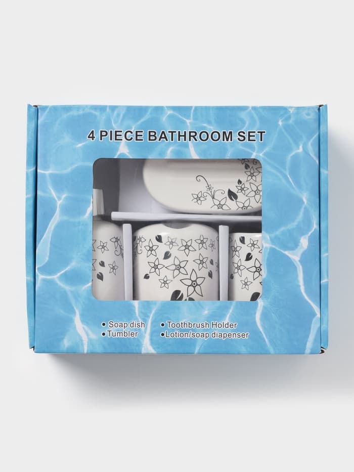 Аксессуары для ванной, 4 предмета, мыльница, дозатор для мыла, 2 стакана, белые