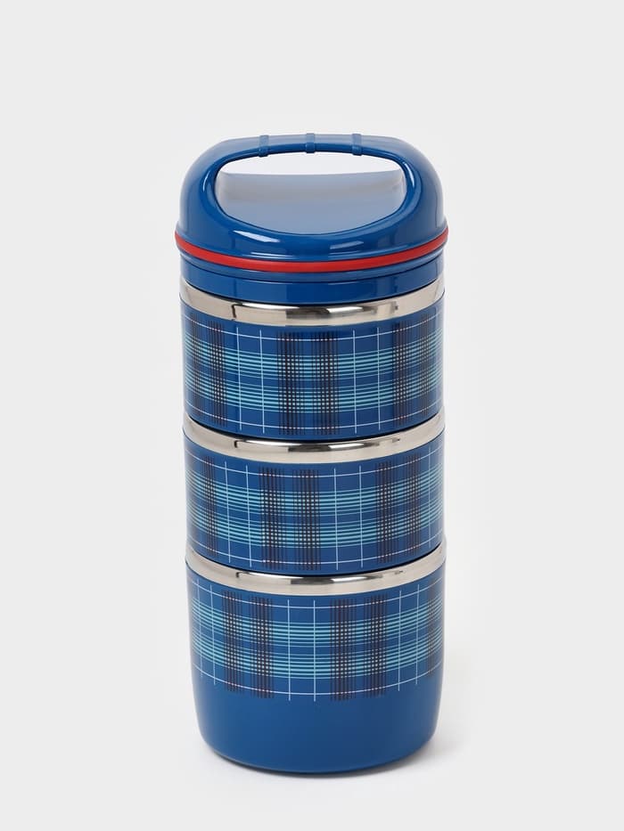 Ланч бокс TAKE IT EASY «Клеточка», 1.35 л, 3 уровня, сохраняет тепло 3 ч, нержавеющая сталь, синий