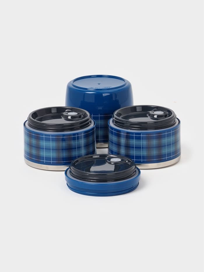 Ланч бокс TAKE IT EASY «Клеточка», 1.35 л, 3 уровня, сохраняет тепло 3 ч, нержавеющая сталь, синий