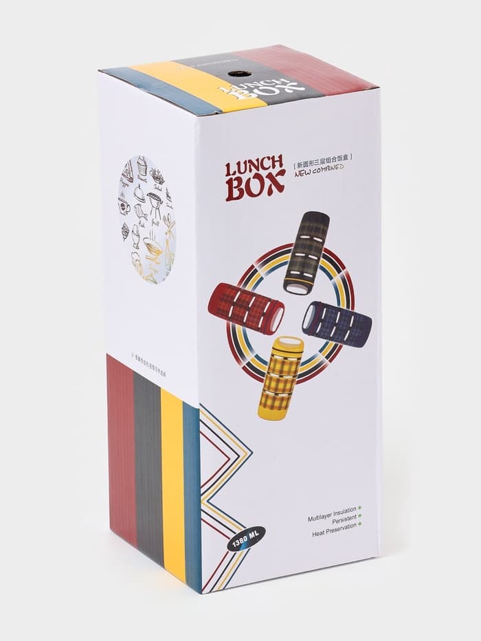 Ланч бокс TAKE IT EASY «Клеточка», 1.35 л, 3 уровня, сохраняет тепло 3 ч, нержавеющая сталь, синий