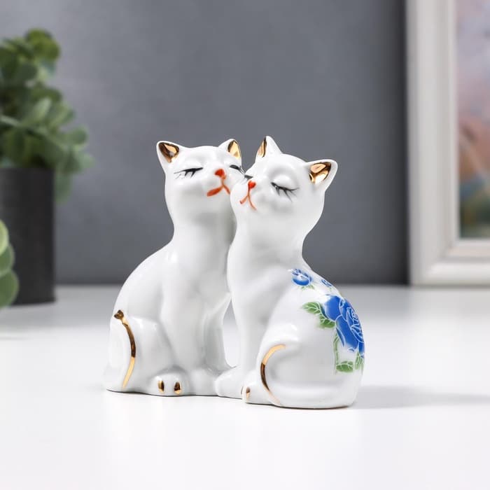 Фигурка керамика «2 котёнка в цветочек», 7×8 см