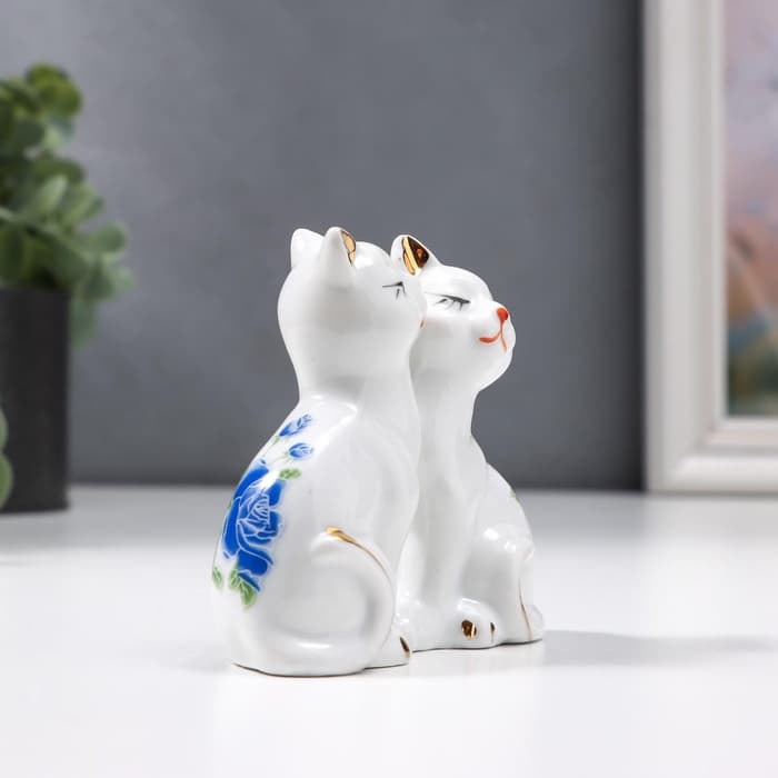 Фигурка керамика «2 котёнка в цветочек», 7×8 см