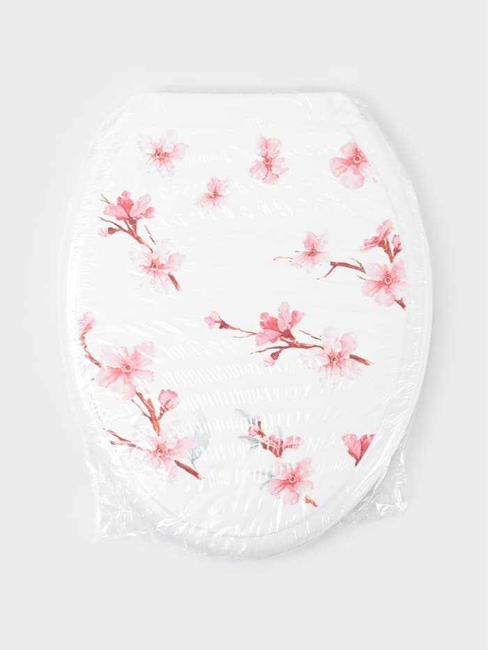 Сиденье для унитаза с крышкой «Декор. Сакура», 44.5×37 см, белое