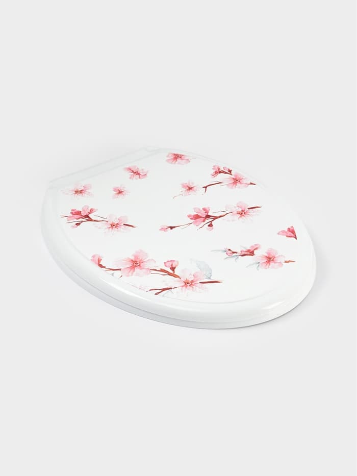 Сиденье для унитаза с крышкой «Декор. Сакура», 44.5×37 см, белое