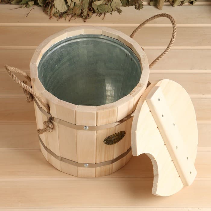 Запарник - ведро для бани и сауны, 7 л, липа, оцинкованная вставка, с крышкой, «Добропаровъ»