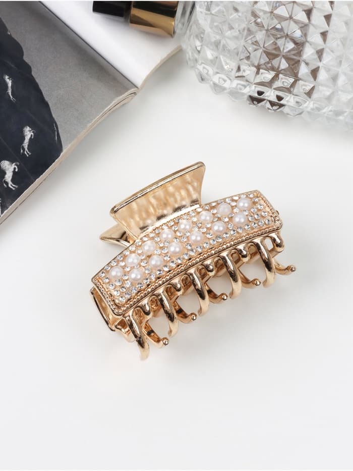 Крабик для волос «Бурлеск», бусины стразы, 6 см, золото