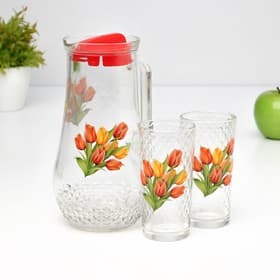Набор для напитков «Букеты», 3 предмета: кувшин 1.7 л, стаканы 230 мл, 2 шт., стекло, рисунок МИКС