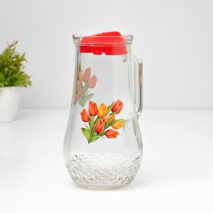 Набор для напитков «Букеты», 3 предмета: кувшин 1.7 л, стаканы 230 мл, 2 шт., стекло, рисунок МИКС