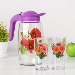 Набор для напитков «Букеты», 3 предмета: кувшин 1.7 л, стаканы 230 мл, 2 шт., стекло, рисунок МИКС