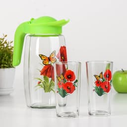 Набор для напитков «Букеты», 3 предмета: кувшин 1.7 л, стаканы 230 мл, 2 шт., стекло, рисунок МИКС
