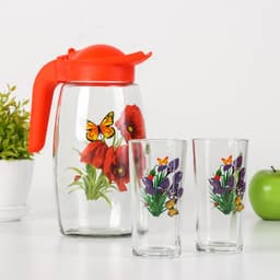 Набор для напитков «Букеты», 3 предмета: кувшин 1.7 л, стаканы 230 мл, 2 шт., стекло, рисунок МИКС