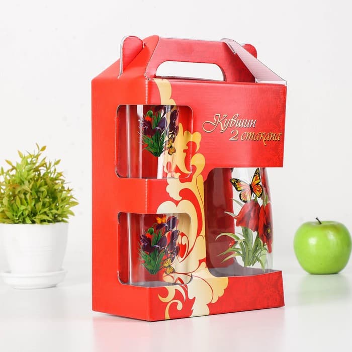 Набор для напитков «Букеты», 3 предмета: кувшин 1.7 л, стаканы 230 мл, 2 шт., стекло, рисунок МИКС