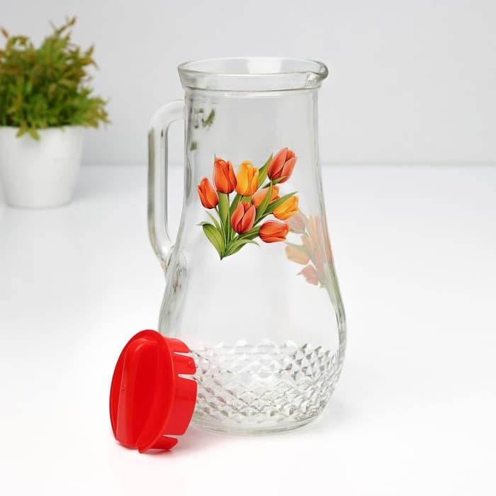 Набор для напитков «Букеты», 3 предмета: кувшин 1.7 л, стаканы 230 мл, 2 шт., стекло, рисунок МИКС
