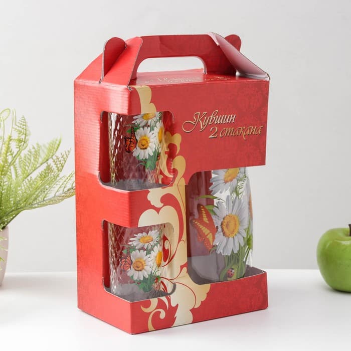 Набор для напитков «Букеты», 3 предмета: кувшин 1.7 л, стаканы 230 мл, 2 шт., стекло, рисунок МИКС