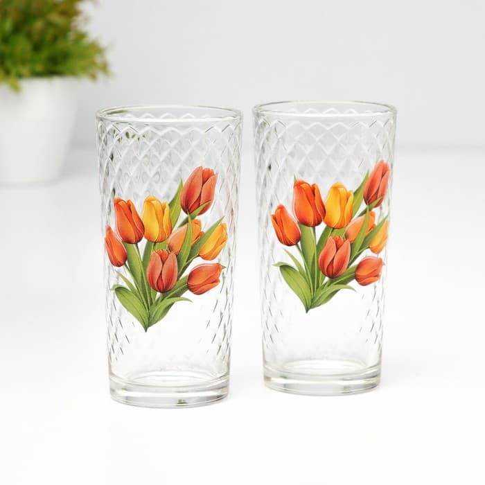 Набор для напитков «Букеты», 3 предмета: кувшин 1.7 л, стаканы 230 мл, 2 шт., стекло, рисунок МИКС