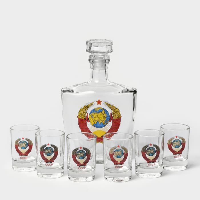 Набор для напитков «Герб СССР», 7 предметов: штоф 500 мл, 6 стопок 50 мл, стекло