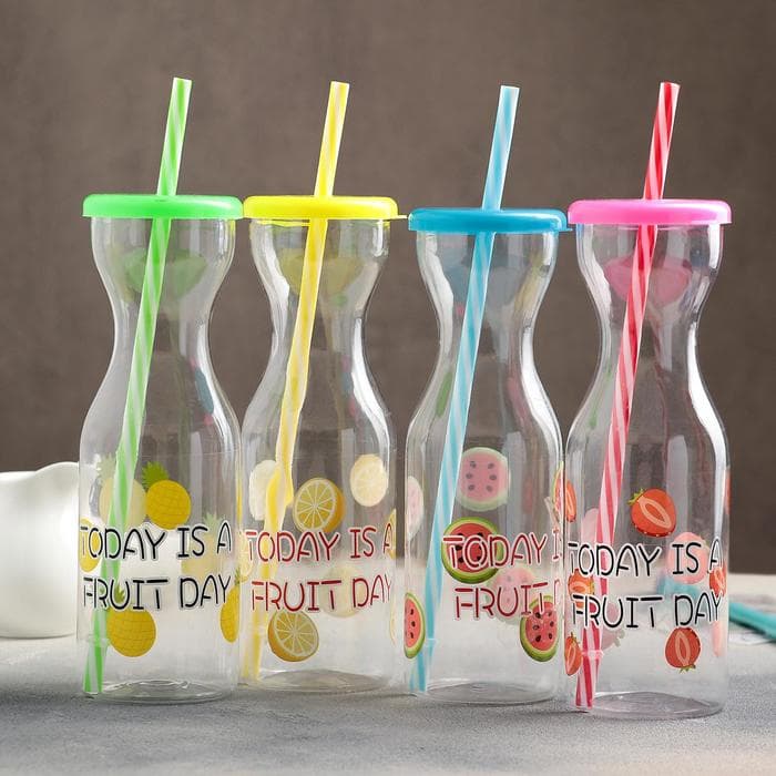 Бутылка для воды «Цитрусовый бум», 450 мл, с трубочкой, МИКС