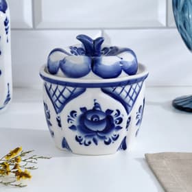 Солонка с крышкой «Тыква», 0.6 л, 11.5×12 см, фарфор гжель