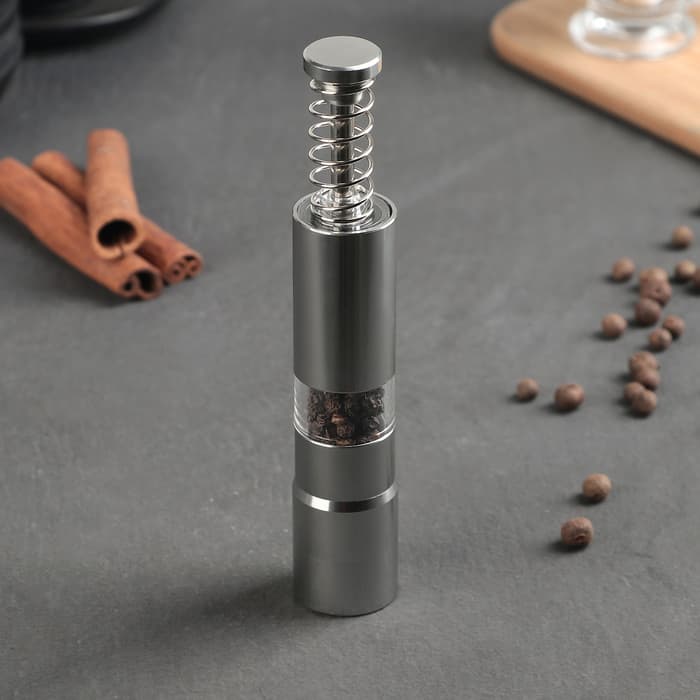 Мельница для специй «Пружина», 15×2.5 см, металлический механизм, серая