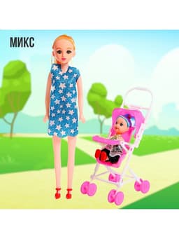Кукла-модель «Мама с дочкой» с коляской, МИКС