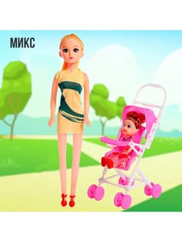 Кукла-модель «Мама с дочкой» с коляской, МИКС